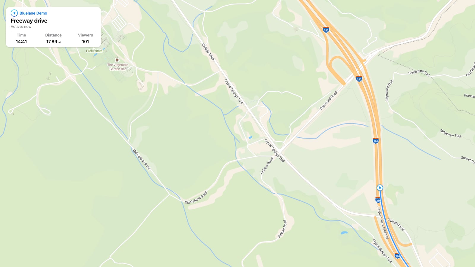 Freeway drive shared route preview