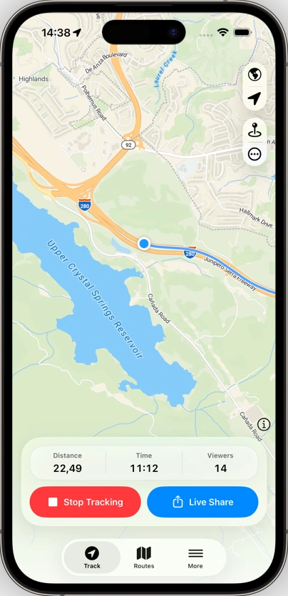 Bluelane sharing a live route on iPhone