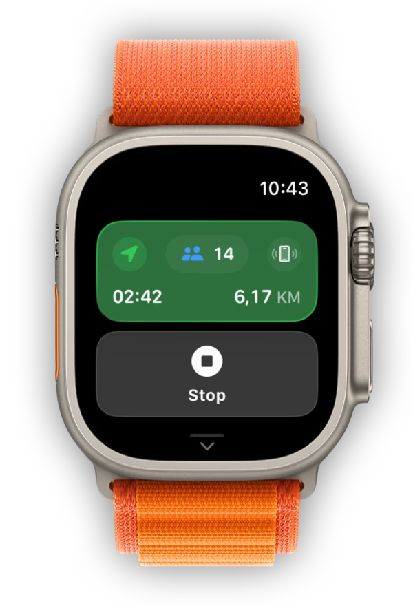 Bluelane on Apple Watch showing route time, distance and viewers